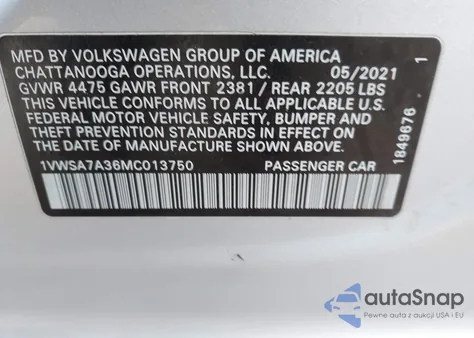 2021 Volkswagen Passat 2.0T Se from USA, damaged, VIN 1VWSA7A36MC013750